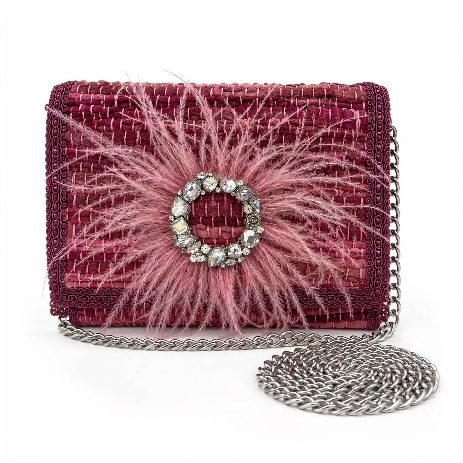 New Elektra's Workshop Women's Ostrich Feather Regular Shoulder Bag In Magenta